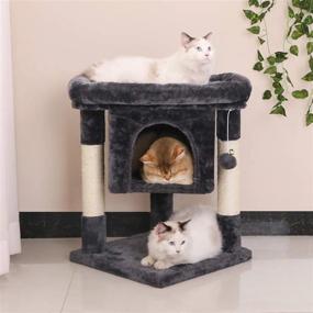 img 3 attached to Grey Cat Tree With Sisal Scratching Posts, Plush Perch, And Playhouse - BEWISHOME Small Cat Condo Furniture For Kittens And Cats - Kitty Activity Center And Bed With Tower Design