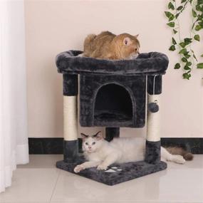 img 2 attached to Grey Cat Tree With Sisal Scratching Posts, Plush Perch, And Playhouse - BEWISHOME Small Cat Condo Furniture For Kittens And Cats - Kitty Activity Center And Bed With Tower Design