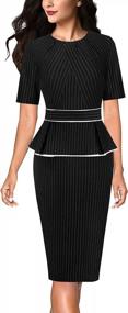 img 4 attached to Peplum Sheath Dress: VFSHOW Women'S Crew Neck Pleated Business Office Work Bodycon Dress