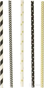 img 1 attached to 🎉 Charmed Black/Gold New Year Hollywood Star Party Stripe/Chevron Straw Mix (125 Pack), Assorted - Elevate Your Celebrations with Glamorous Drink Accessories!