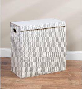 img 2 attached to 24" X 12" X 25" Taupe Fabric Double Folding Laundry Hamper Bin With Handles And Lid, Clothes Basket For Bedroom Or College Dorm