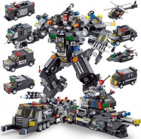 img 4 attached to STEM Learning Building Bricks Toys - 832 PCS 8-In-1 Robot Building Kit For Kids, Including Armored Police Car Engineering Construction Vehicle Blocks Set, Ideal For Boys & Girls Age 4-8
