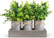 farmhouse rustic centerpiece decor: galvanized metal pots with artificial eucalyptus and wood tray for living room, dining room and more logo