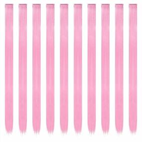 img 3 attached to 22 Inch FESHFEN Pink Colored Hair Extensions For Women - 10 PCS Straight Clip In Highlight Hairpieces For Daily Party Costumes & Girls Dolls