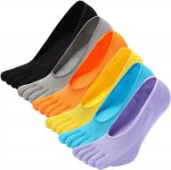 women's no show toe socks: five finger invisible liner boat running cotton crew ankle sock logo