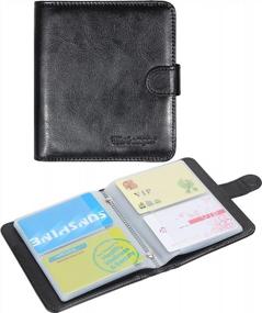 img 4 attached to 64 Business Card Holder Book Organizer - Wisdompro Premium PU Leather Wallet Name Credit ID Case With Magnetic Shut & 14 Small Cells For Memory Cards
