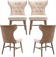 farmhouse style tufted wingback dining chairs set of 4 in driftwood cream with wooden legs - ideal antique upholstered accent chairs for kitchen and living room logo