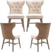 farmhouse style tufted wingback dining chairs set of 4 in driftwood cream with wooden legs - ideal antique upholstered accent chairs for kitchen and living room logo