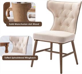 img 1 attached to Farmhouse Style Tufted Wingback Dining Chairs Set Of 4 In Driftwood Cream With Wooden Legs - Ideal Antique Upholstered Accent Chairs For Kitchen And Living Room