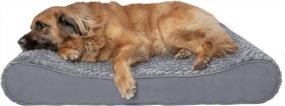 img 4 attached to 🐶 Furhaven XXL Orthopedic Dog Bed - Plush Faux Fur & Suede Lounger - Gray, Jumbo Plus (XX-Large) - Removable/Washable Cover