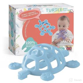 img 4 attached to 🐢 GOQELK Teething Toys for Babies - 2 Pack Infant Teething Mitts, Food Grade Silicone Safe(BPA Free) - Three Shapes for Stimulating and Massaging Sore Gums - Turtle Shaped Gloves Teether...