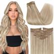 blonde human hair clip-in extensions with ash blonde highlight clips - sunny 7pcs 120g 14inch highlighted hair extensions logo