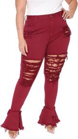 img 4 attached to Plus Size Women'S Ripped Bell Bottom Jeans With Elastic Waist, Flared Jean Pants 5XL