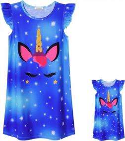 img 4 attached to Girls & Dolls Matching Summer Flutter Sleeve Unicorn/Mermaid Pajamas Nightgowns