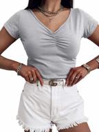 эластичная плиссированная женская футболка с v-образным вырезом, базовая хлопковая футболка с коротким рукавом от yobecho логотип