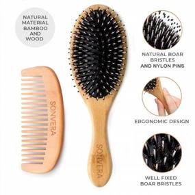 img 3 attached to Bristle Hair Brush For Men'S And Women'S Hair - Boars Hair Brush For Thick Thin Curly Fine Hair - Detangling Brush Set With Wooden Hairbrush Bamboo Comb And Travel Bag