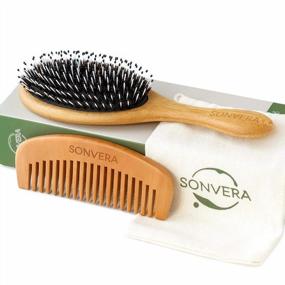 img 4 attached to Bristle Hair Brush For Men'S And Women'S Hair - Boars Hair Brush For Thick Thin Curly Fine Hair - Detangling Brush Set With Wooden Hairbrush Bamboo Comb And Travel Bag