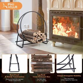 img 3 attached to PHI VILLA 30 Inch Log Hoop Firewood Rack Curved Fireplace Wood Storage Holder Wood Stove Accessories,Indoor/Outdoor Heavy Duty Iron Black
