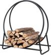phi villa 30 inch log hoop firewood rack curved fireplace wood storage holder wood stove accessories,indoor/outdoor heavy duty iron black logo