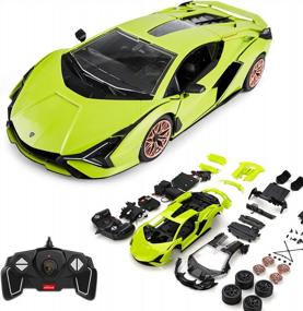img 4 attached to Создайте свой собственный автомобильный комплект RASTAR RC для автомобиля Lamborghini Sian 1/18 с дистанционным управлением - идеальный подарок для детей 8+, зеленый цвет