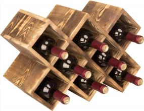 img 1 attached to MyGift 8-Bottle Countertop Rustic Brown Wood Geometric Design Wine Bottle Storage And Organizer Rack