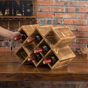 img 2 attached to MyGift 8-Bottle Countertop Rustic Brown Wood Geometric Design Wine Bottle Storage And Organizer Rack