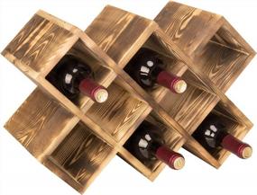 img 4 attached to MyGift 8-Bottle Countertop Rustic Brown Wood Geometric Design Wine Bottle Storage And Organizer Rack