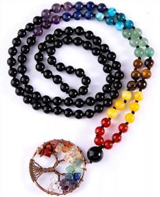 img 4 attached to Bivei 108 Mala Beads Bracelet - Yoga Meditation Hand Knotted Mala Prayer Bead Necklace With 7 Chakra Gemstones And Tree Of Life Design For Real Healing Benefits