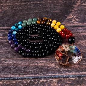 img 1 attached to Bivei 108 Mala Beads Bracelet - Yoga Meditation Hand Knotted Mala Prayer Bead Necklace With 7 Chakra Gemstones And Tree Of Life Design For Real Healing Benefits