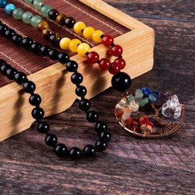 img 3 attached to Браслет Bivei 108 Mala Beads - йога-медитация, связанное вручную ожерелье из молитвенных бусин Mala с 7 драгоценными камнями чакры и дизайном дерева жизни для реального исцеления