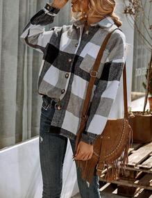 img 2 attached to Womens Wool Blend Flannel Plaid Shacket: Button-Down Fall Shirt Jacket By Uaneo