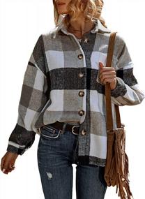 img 4 attached to Womens Wool Blend Flannel Plaid Shacket: Button-Down Fall Shirt Jacket By Uaneo