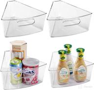 🔄 oubonun set of 4 lazy susan organizers - 10.2”x 9.4”x 4” plastic transparent kitchen cabinet storage bins with handle, deep 4" container, 1/8 wedge - food safe, bpa free. logo