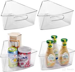 img 4 attached to 🔄 Oubonun Set of 4 Lazy Susan Organizers - 10.2”x 9.4”x 4” Plastic Transparent Kitchen Cabinet Storage Bins with Handle, Deep 4" Container, 1/8 Wedge - Food Safe, BPA Free.