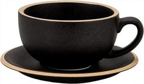 img 4 attached to Coffeezone Vintage Design 12 Oz Ceramic Latte Art Cappuccino Barista Cup With Saucer (Rough Black)