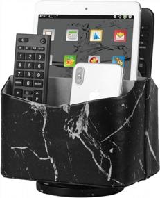 img 3 attached to HofferRuffer Spinning Remote Control Holder, Remote Caddy, 360 Degrees Rotating Desktop Remote Controller Holder Organizer, 7.3X 5.5 X 6 Inches, Marble Black Faux Leather