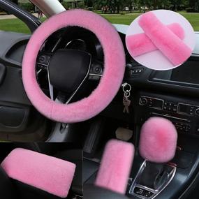 img 4 attached to 6Pcs Fluffy Steering Wheel Covers Sets Interior Accessories