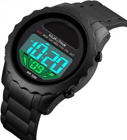 img 2 attached to Waterproof Solar Digital Sports Watch For Men - Casual Army Watch With Luminous Display, Stopwatch, And Alarm