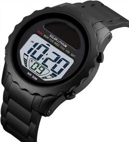 img 3 attached to Водонепроницаемые солнечные цифровые спортивные часы для мужчин - повседневные армейские часы со светящимся дисплеем, секундомером и будильником