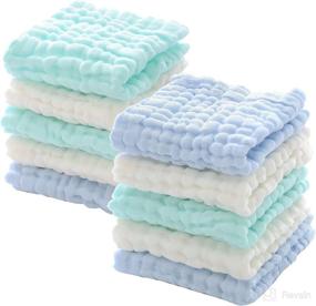 img 1 attached to 👶 Soft and Absorbent Baby Muslin Washcloths - Multifunctional Face Cloths for Newborns, Bathing, Wiping, Burping, and More - MUKIN (Pack of 10, Green, Blue, White)