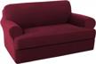 burgundy red loveseat couch cover - durable and thick spandex stretch fabric furniture protector for t cushion/box cushion sofas - super soft slipcover for high stretch 2 piece design logo