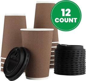 img 3 attached to ☕ 12 Sets of Insulated Rippled Double Wall Paper Hot Espresso Coffee Cups with Lids - 16 oz. Light Brown