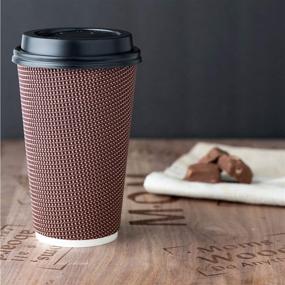 img 2 attached to ☕ 12 Sets of Insulated Rippled Double Wall Paper Hot Espresso Coffee Cups with Lids - 16 oz. Light Brown