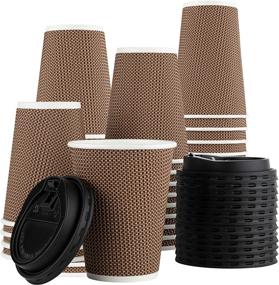 img 4 attached to ☕ 12 Sets of Insulated Rippled Double Wall Paper Hot Espresso Coffee Cups with Lids - 16 oz. Light Brown