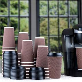 img 1 attached to ☕ 12 Sets of Insulated Rippled Double Wall Paper Hot Espresso Coffee Cups with Lids - 16 oz. Light Brown