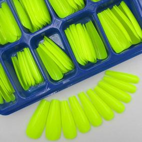 img 4 attached to 100Pc Colored Long Coffin Press On Nails Artificial Acrylic Tips Ballerina Shape Fake Nails Neon Yellow Manicure Fingernails DIY Decor For Women Girls ( Lime YeLlow )