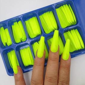 img 3 attached to 100Pc Colored Long Coffin Press On Nails Artificial Acrylic Tips Ballerina Shape Fake Nails Neon Yellow Manicure Fingernails DIY Decor For Women Girls ( Lime YeLlow )