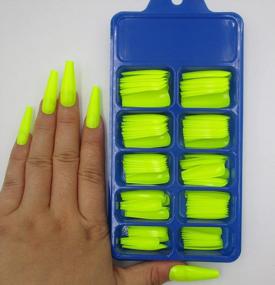 img 1 attached to 100Pc Colored Long Coffin Press On Nails Artificial Acrylic Tips Ballerina Shape Fake Nails Neon Yellow Manicure Fingernails DIY Decor For Women Girls ( Lime YeLlow )