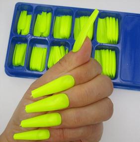 img 2 attached to 100Pc Colored Long Coffin Press On Nails Artificial Acrylic Tips Ballerina Shape Fake Nails Neon Yellow Manicure Fingernails DIY Decor For Women Girls ( Lime YeLlow )