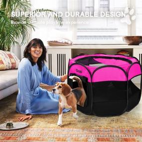 img 3 attached to GOOZII Pet Cat Playpen: Large, Portable Foldable Crate with Zipper Top Cover - Perfect for Indoor & Outdoor Use! (Small Size, Pink)